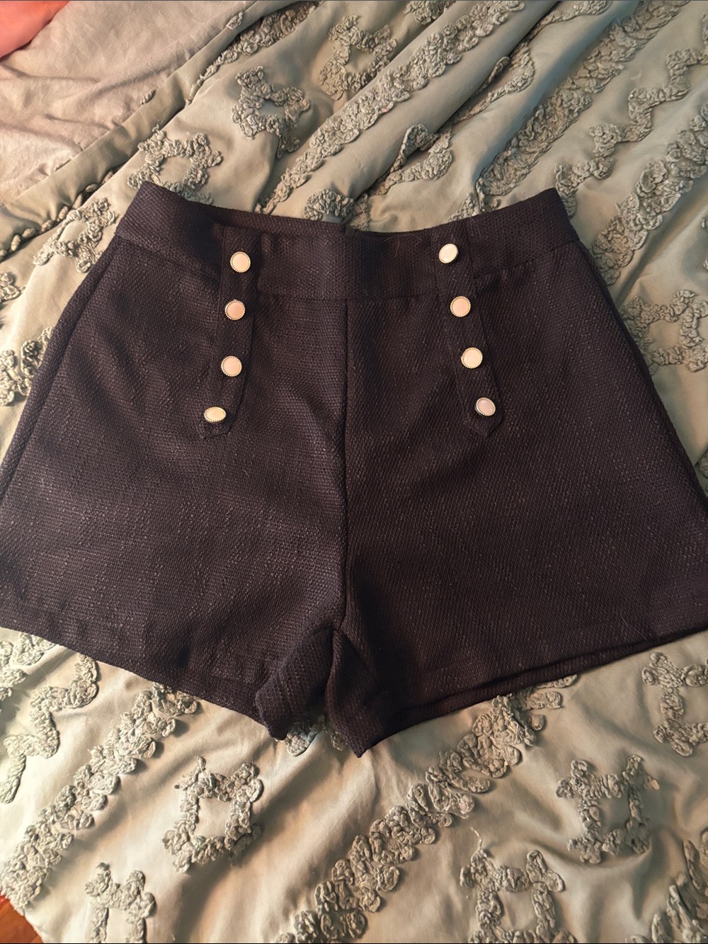 SHEIN Navy High-Waist Button Front Shorts
